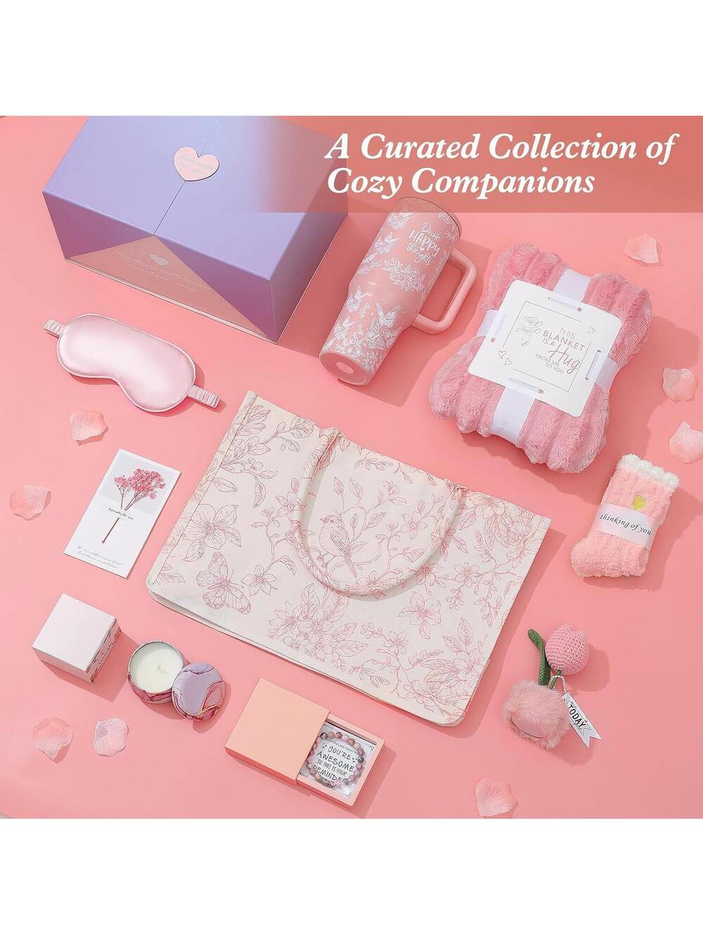 Birthday Gifts for Women, 10PCS Relaxing Self-Care Gift Basket with Blanket - Picture 3 of 6